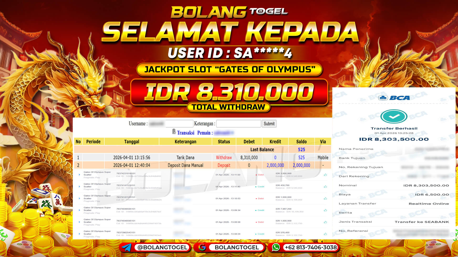 Bukti jackpot SLOT GATES OF OLYMPUS SUPER SCATTER BOLANGTOGEL - gambar 1